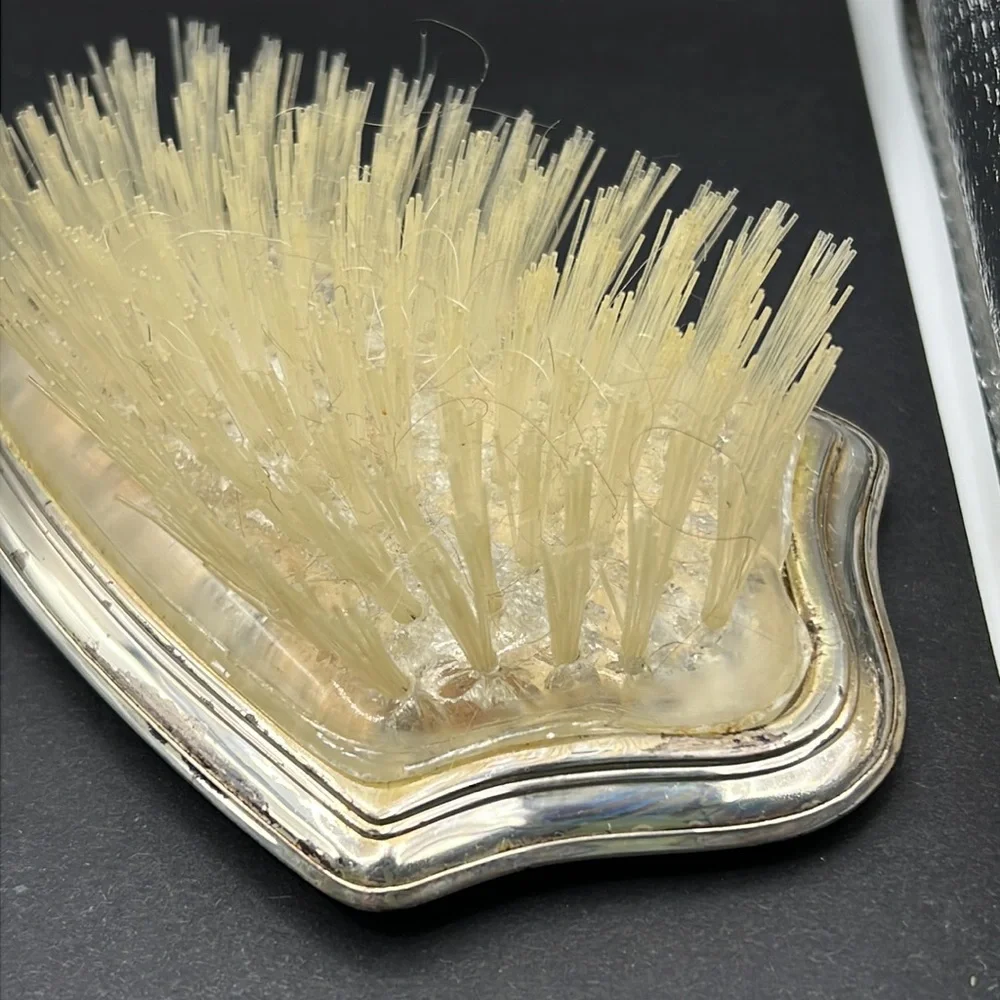 Vintage vanity lucite mirror and hair brush set